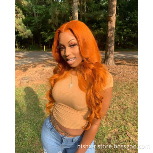 Body Wave Orange Lace Wig with Baby Hair Orange Ginger Colored Human Hair Wigs 4x4 Lace Free Part Pre Plucked Brazilian Wigs